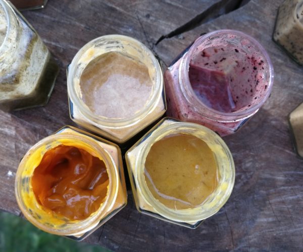 Different types of honey presented for the guests to taste